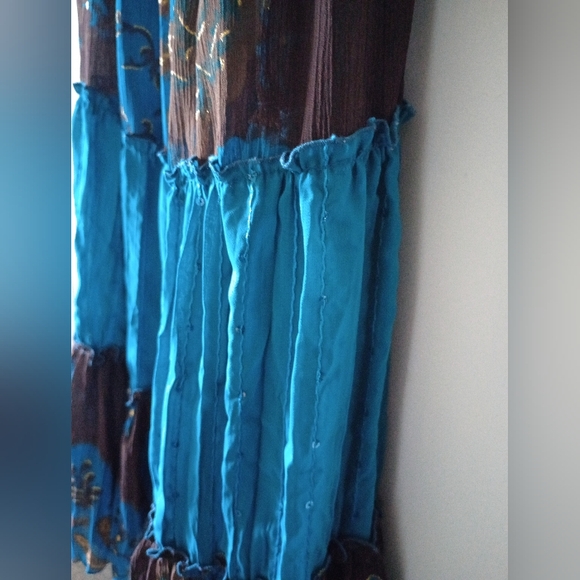 Boho Style Blue & Brown Ruffled Tiered Skirt - Picture 9 of 11